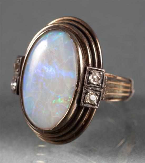 Appraisal: Art Deco unmarked gold diamond and opal cocktail ring diamonds