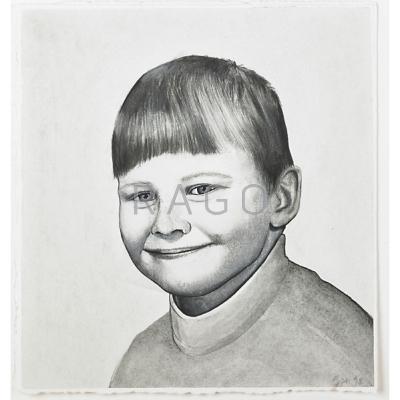 Appraisal: Sean Mellyn American b Untitled Smiling Boy Gouache graphite and