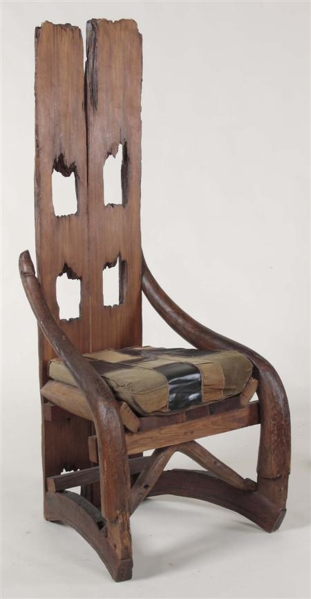 Appraisal: A Contemporary driftwood high back country chair with open downswept