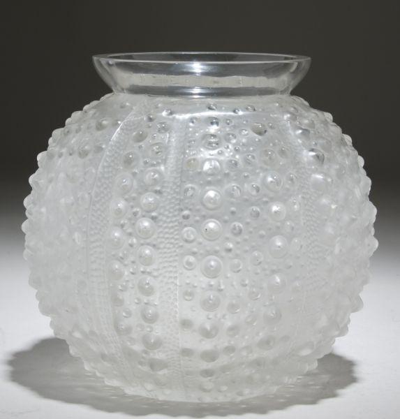 Appraisal: R Lalique Oursin Vase th c frosted glass vase with