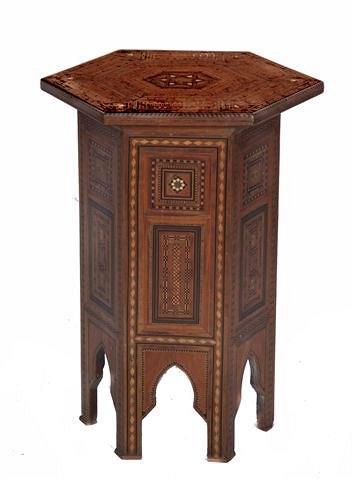 Appraisal: A MOORISH INLAID HEXAGONAL OCCASIONAL TABLE with mother of pearl