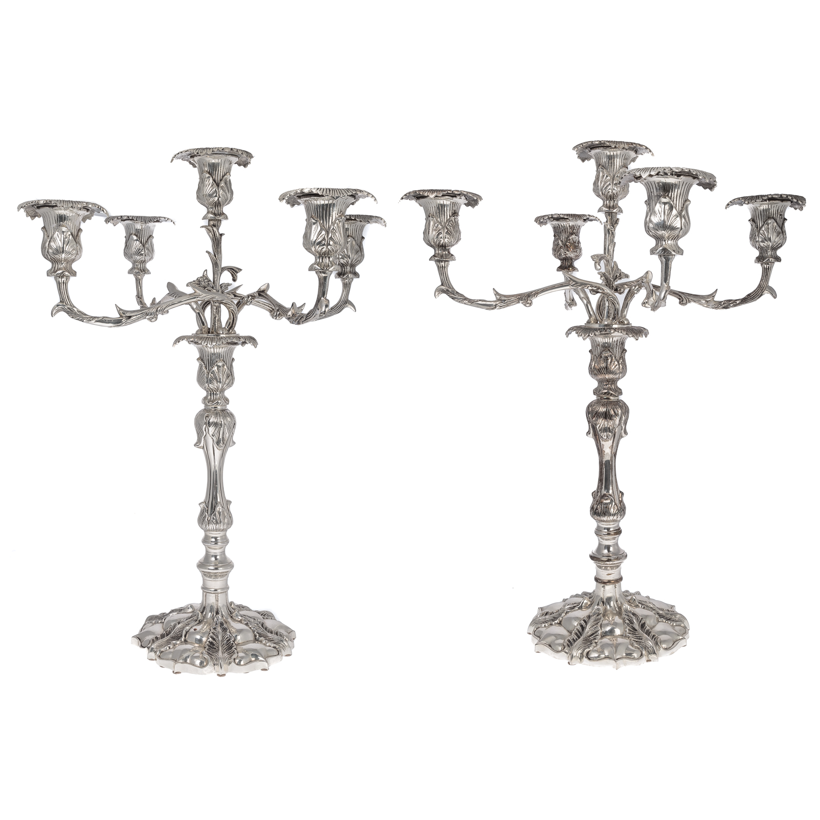 Appraisal: A PAIR OF GEORGIAN STYLE SILVER PLATED CANDELABRA th century