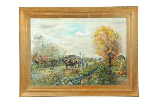 Appraisal: HARVEST SCENE WITH OX CART BY CLIFF STARK AMERICAN TH