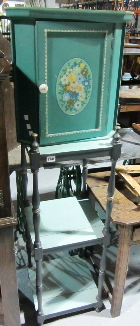 Appraisal: A green painted three tier what-not and a green painted