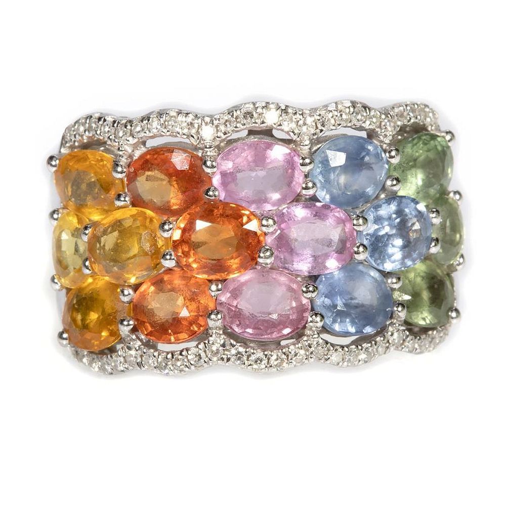 Appraisal: EFFY multi-color sapphire diamond k white gold ring the wide