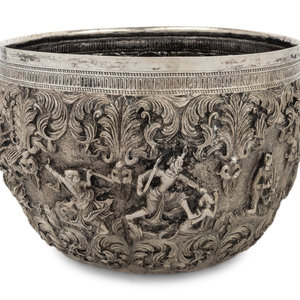 Appraisal: A Burmese Silver Repouss Thabeik Bowl th Century stamped '