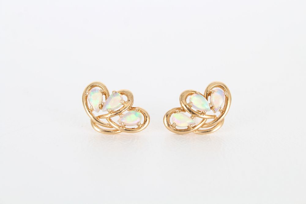 Appraisal: K Gold Tri-Stone Opal Earrings K Gold Tri-Stone Opal Earrings