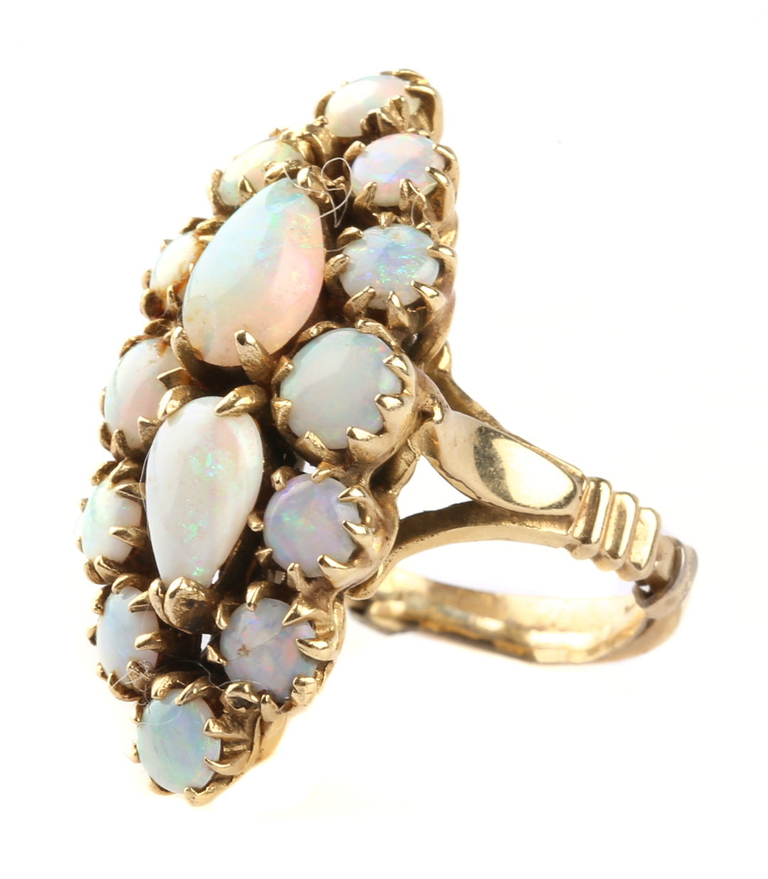 Appraisal: A Navette Motif Opal Ring K ring with cluster of