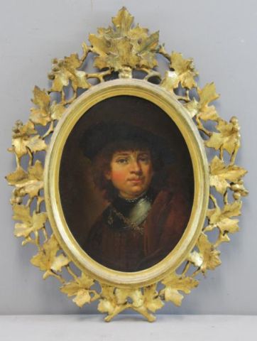 Appraisal: Oil on Board Portrait After Rembrandt in anItalian Hand Carved