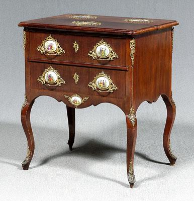 Appraisal: French porcelain-mounted lady's desk mahogany with oak secondary dovetailed construction