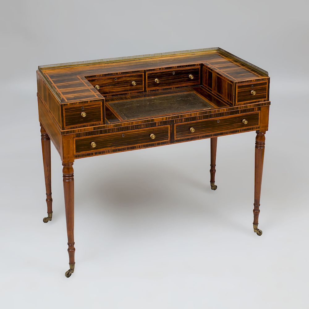 Appraisal: Regency Inlaid Calamander Carlton House Desk Fitted with a superstructure