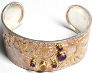 Appraisal: Sterling Silver Semiprecious Stone Vermeil Cuff The bracelet mounting amethyst