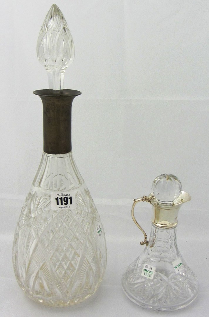 Appraisal: A German faceted glass decanter the mount detailed and a