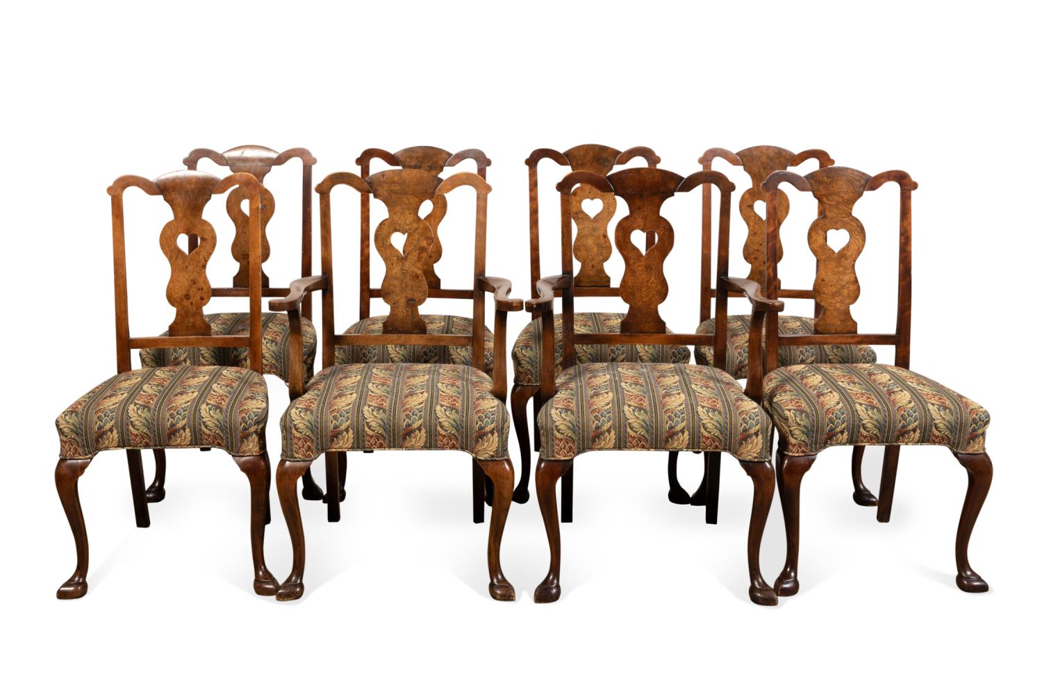 Appraisal: ENGLISH GEORGE II STYLE BURLWOOD DINING CHAIRS English set of