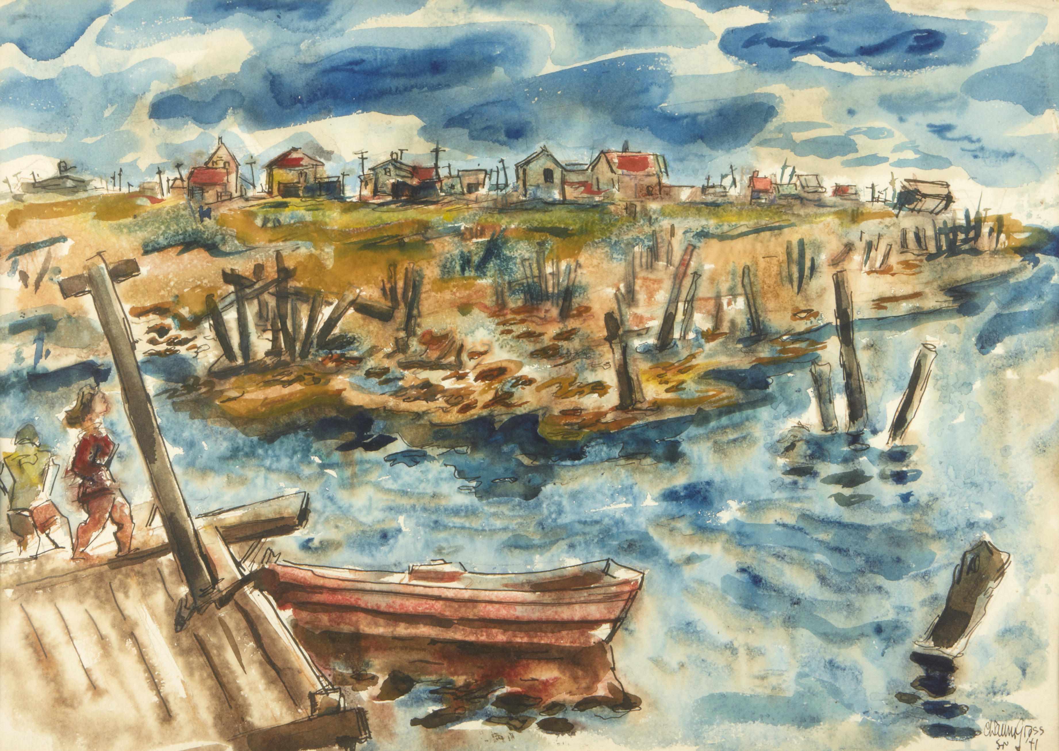 Appraisal: Chaim Gross American - Inlet and distant Shacks signed and