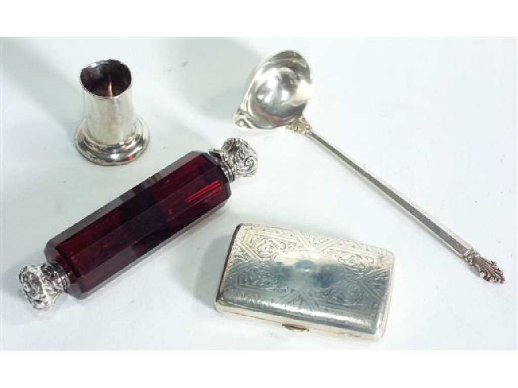 Appraisal: VICTORIAN CRANBERRY GLASS DOUBLE-ENDED SCENT BOTTLE with faceted body terminated