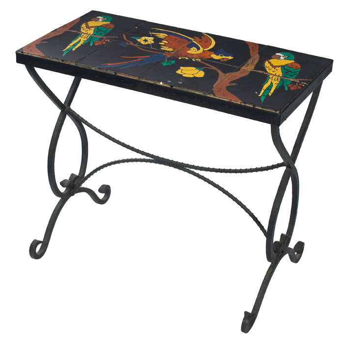 Appraisal: California tile-top table eight tiles with bird motif on a