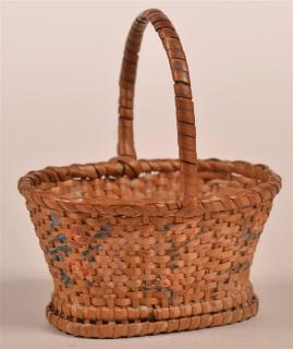 Appraisal: Antique Splint Willow Miniature Basket Polychrome hand painted floral and