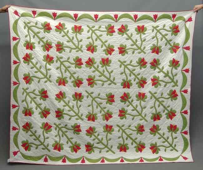 Appraisal: th c tulip applique quilt with swag border '' x