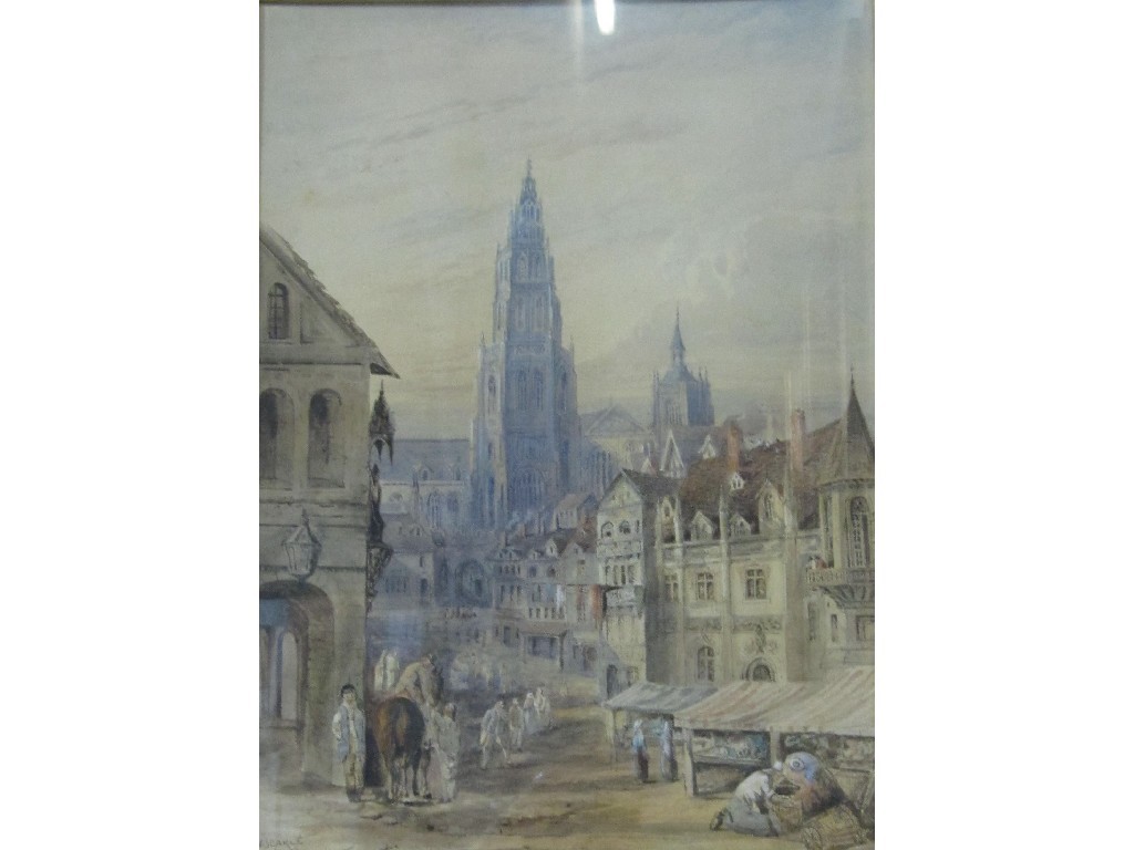 Appraisal: Watercolour of a market town signed and dated W SEARLE