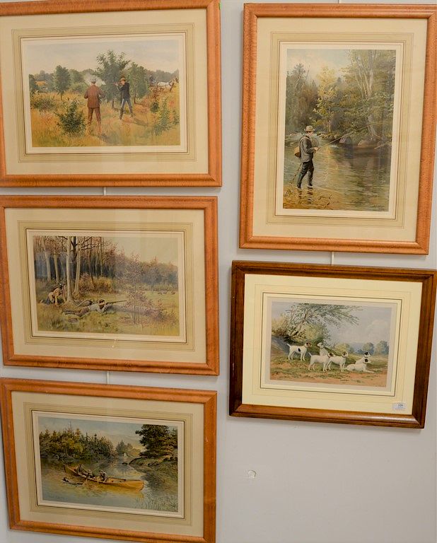 Appraisal: Group of five sporting framed prints to include pair of