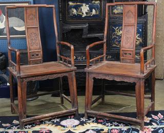 Appraisal: Two Chinese Hardwood Armchairs lot of Chinese hardwood armchairs possibly