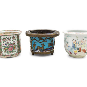 Appraisal: Three Chinese Planters comprising two porcelain examples and a cloisonne