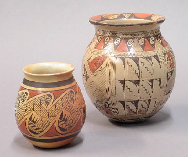 Appraisal: Two Hopi polychrome jars One example by Fannie Nampeyo the