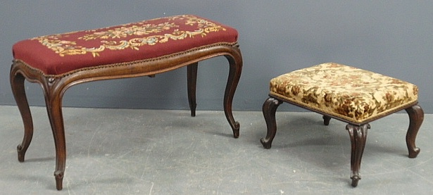 Appraisal: - French walnut bench th c with needlepoint top h