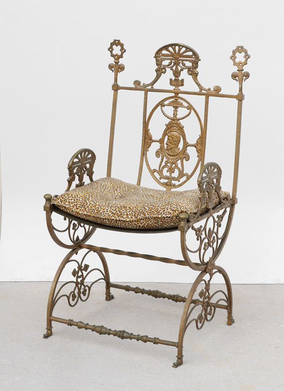 Appraisal: ATTRIB OSCAR BACH BRONZE IRON SIDE CHAIR Attributed to Oscar