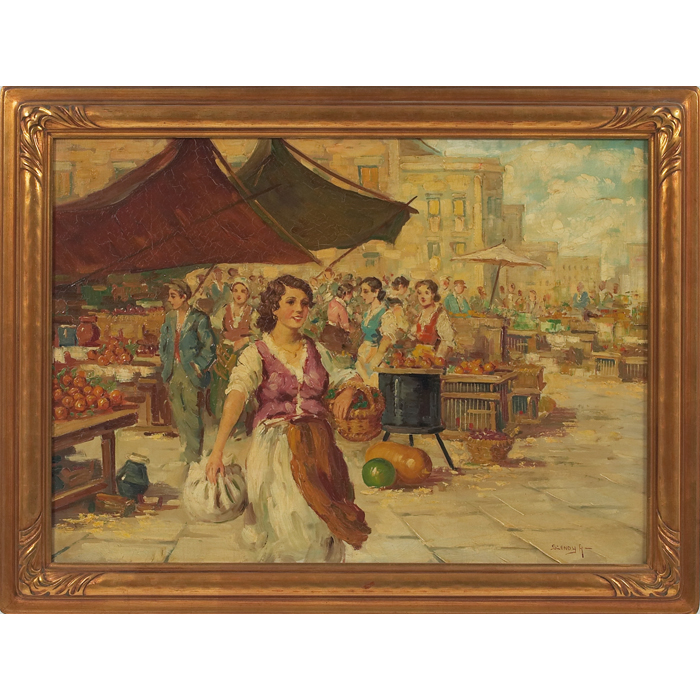 Appraisal: Arisztid Szendy Hungarian - ''Market Scene '' c oil on