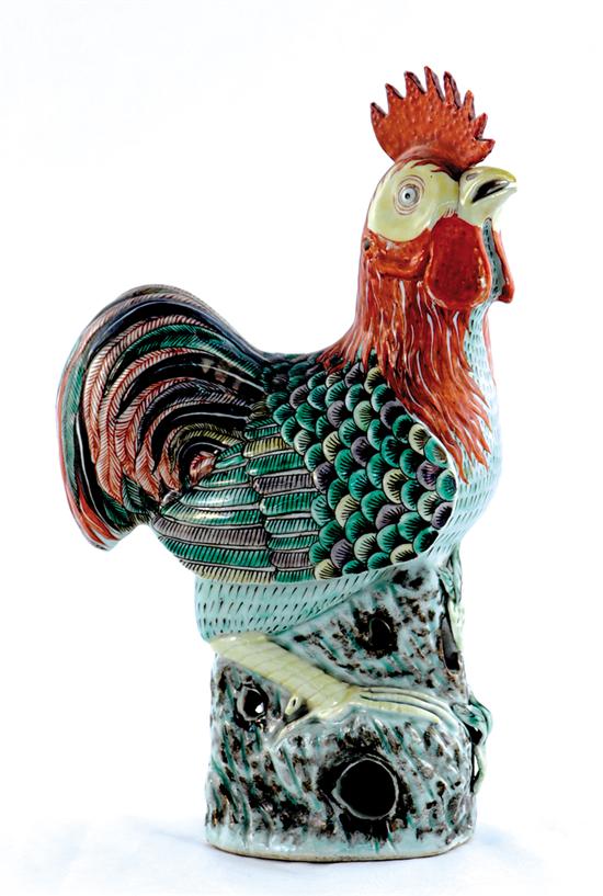 Appraisal: Chinese Export famille verte cockerel th century standing figure with