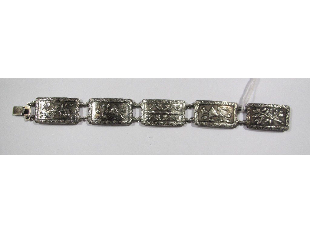 Appraisal: Silver cast floral panel bracelet hallmarked London