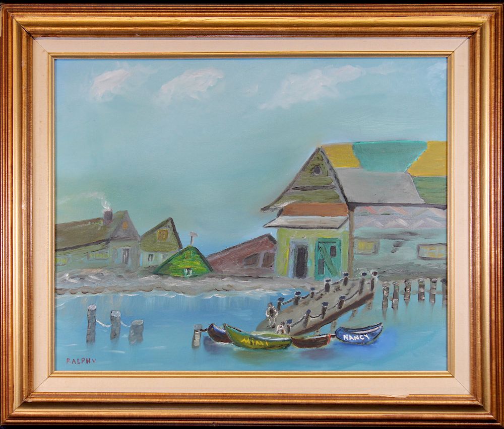 Appraisal: Signed th C Painting of a Harbor Scene Signed th