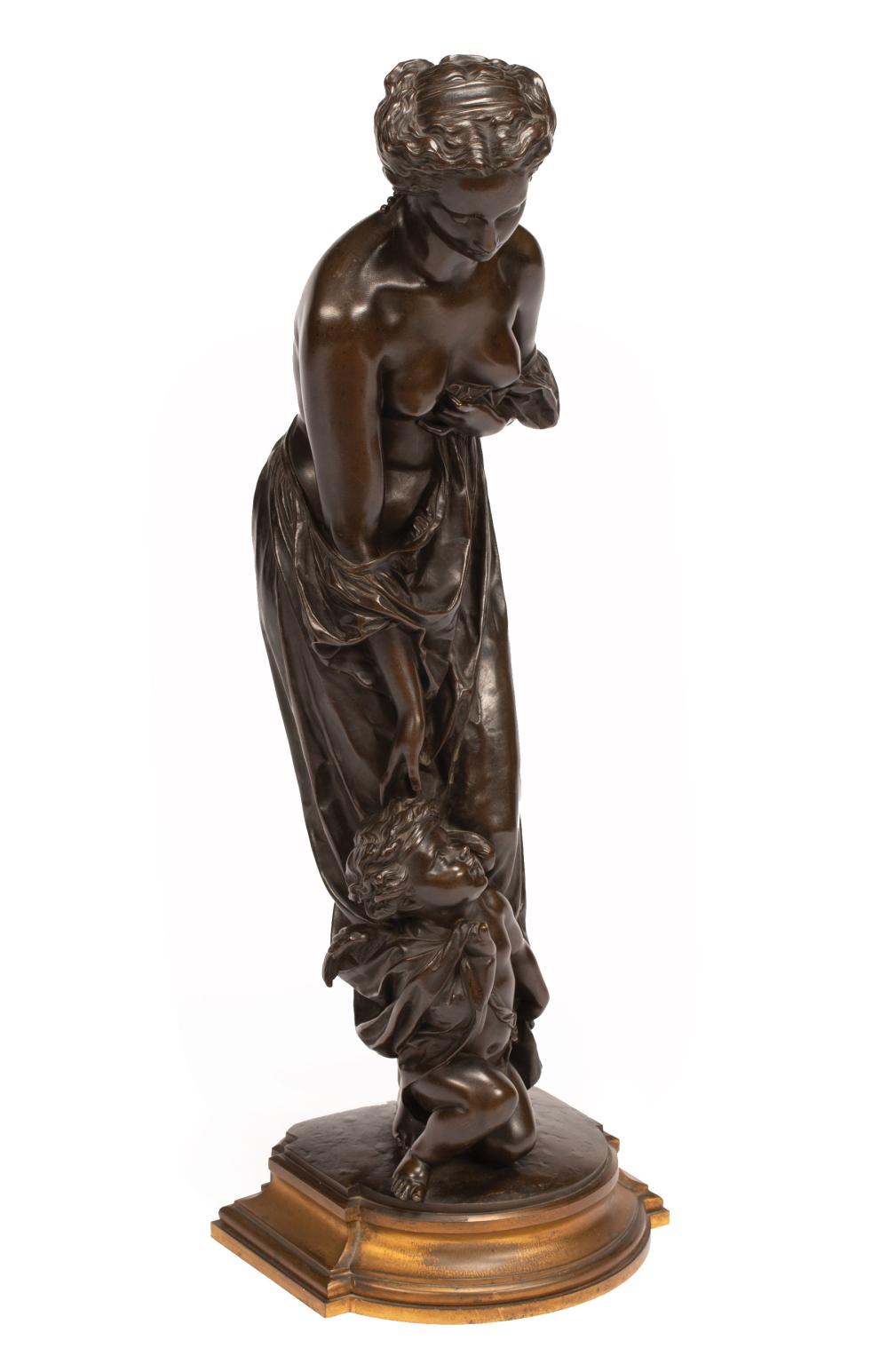 Appraisal: Patinated Bronze Figure of Aphrodite and Eros th c gilt