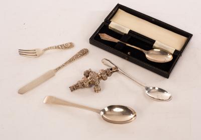 Appraisal: An American sterling silver Christening knife and fork S Kirk