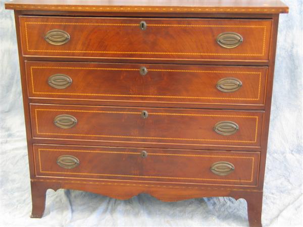 Appraisal: Inlaid mahogany drawer Hepplewhite chest geometric inlaid edge on top