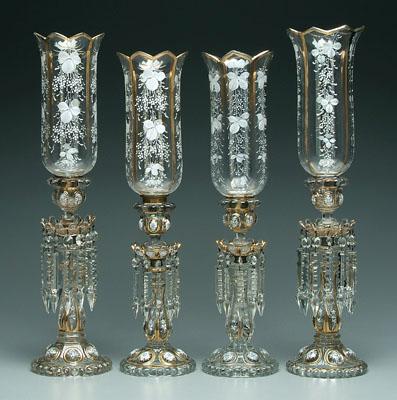 Appraisal: Set enameled glass candlesticks two pairs with white enamel and