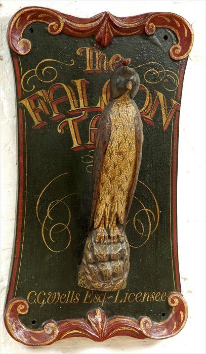 Appraisal: English Carved and Painted Trade Sign The Falcon Tap x