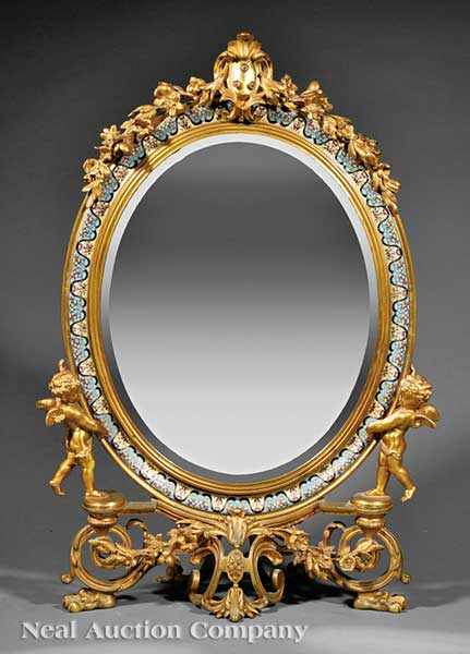 Appraisal: A Fine French Champlev Enamel and Gilt Bronze Dressing Mirror