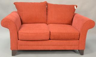 Appraisal: Red upholstered loveseat wd Red upholstered loveseat wd