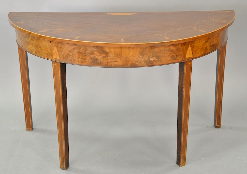 Appraisal: Federal mahogany demilune table with inlaid top early th century