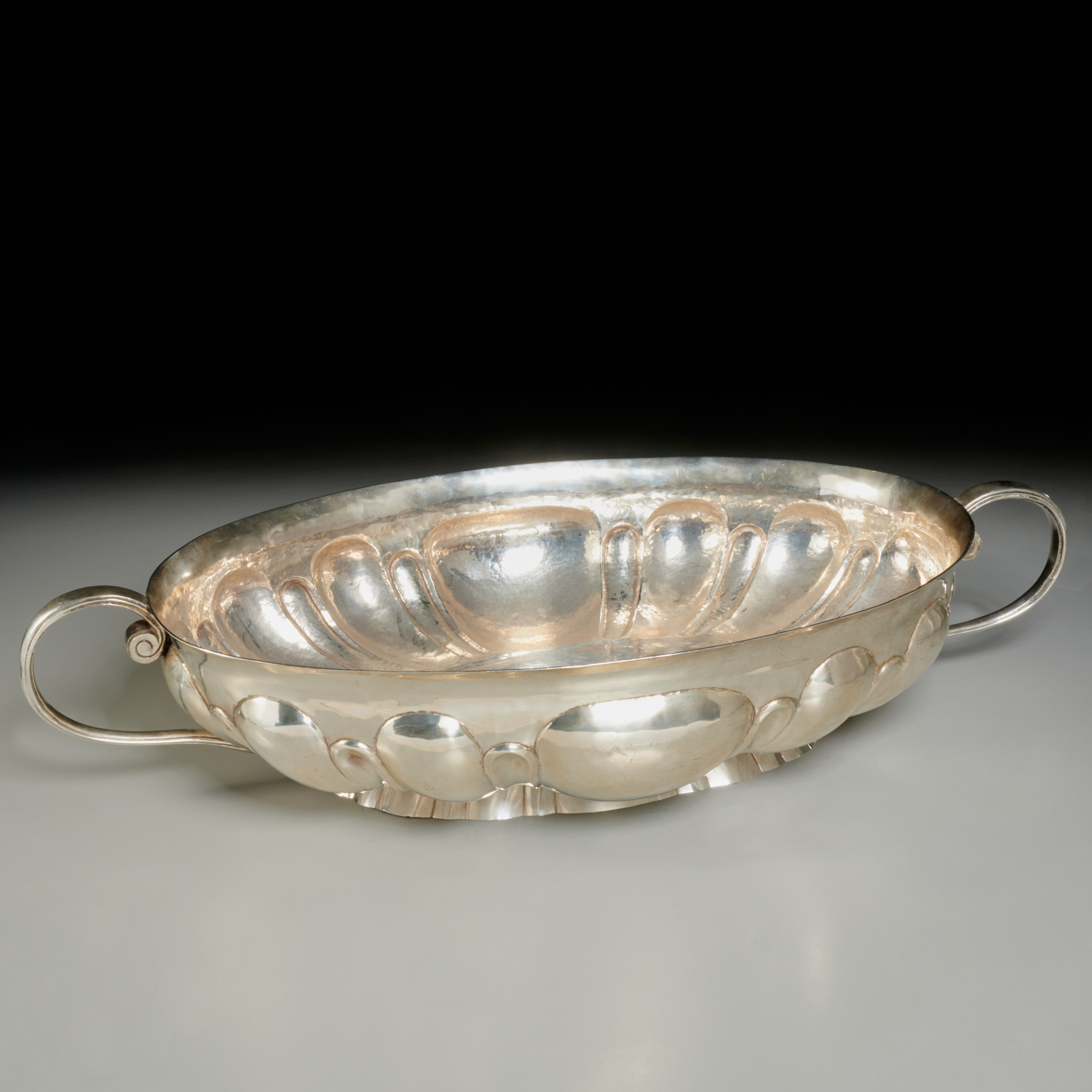 Appraisal: MASSIVE MENDOZA SILVER CENTERPIECE BOWL th c Mexican double handled