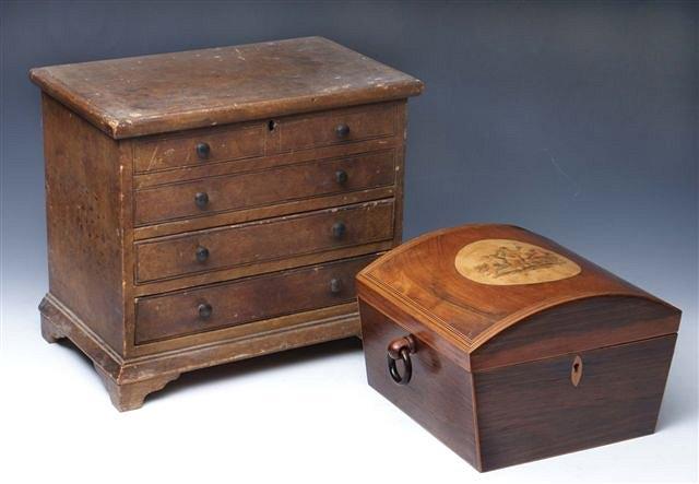 Appraisal: AN EARLY TH CENTURY ROSEWOOD VENEERED WORK BOX with ring