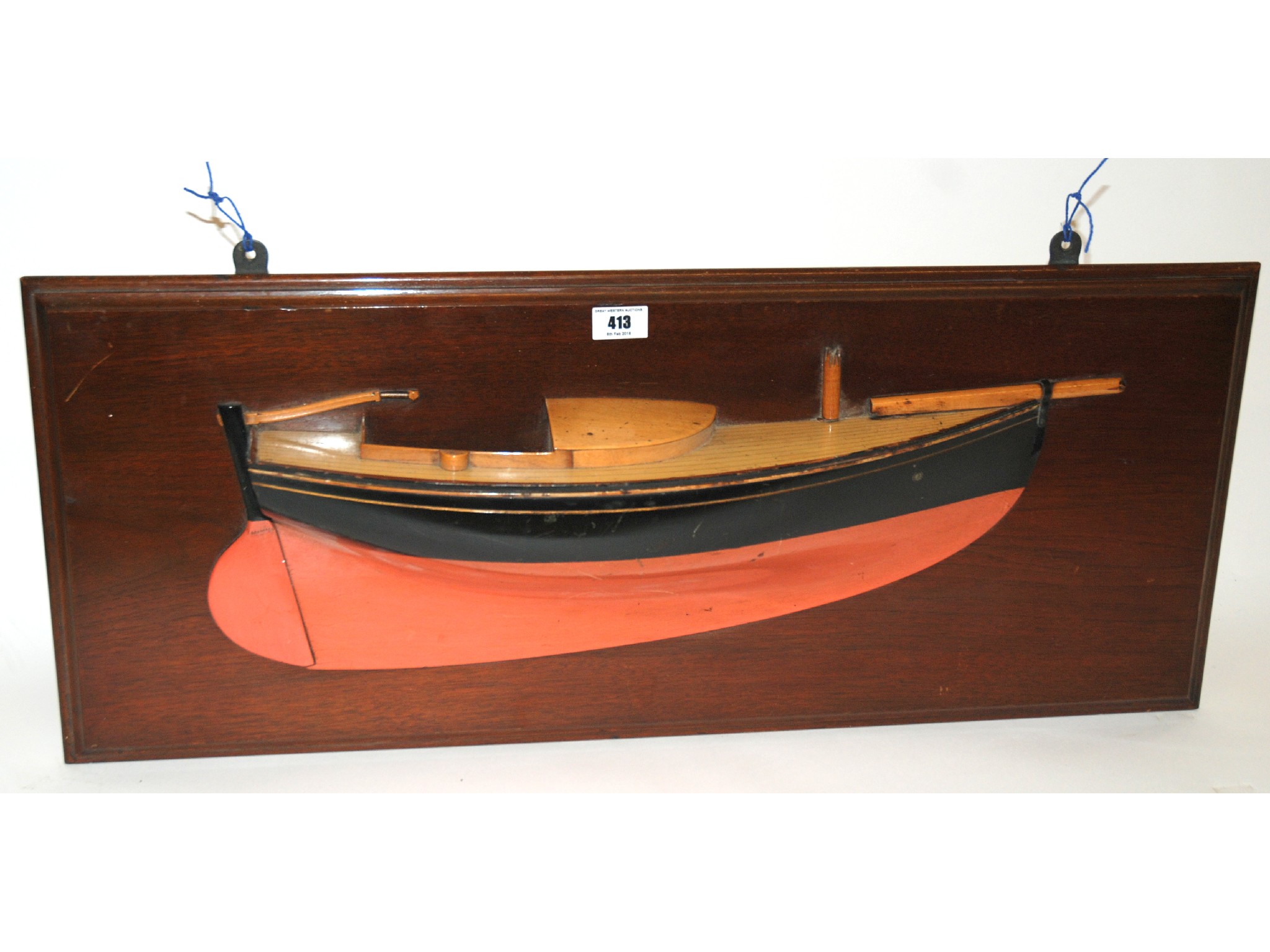 Appraisal: A half hull model with painted panels on hard wood