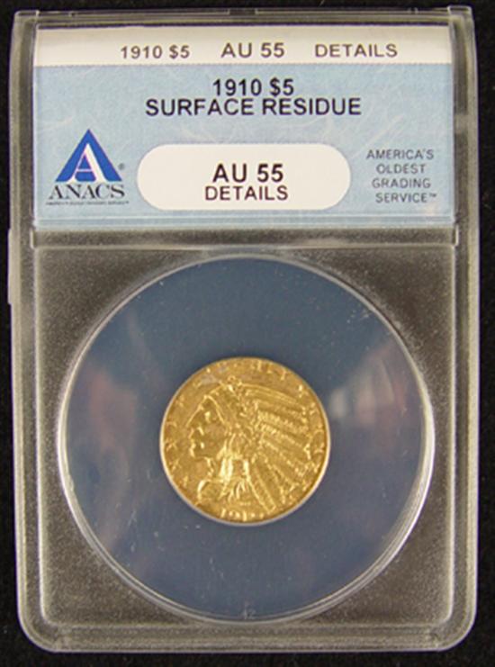 Appraisal: Indian Gold Coin ANACS certified and graded AU details-surface residue