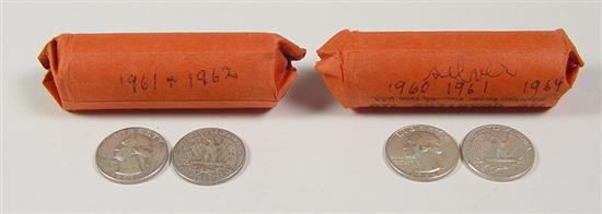 Appraisal: Two Rolls of Silver Washington Quarters Dates run - grading