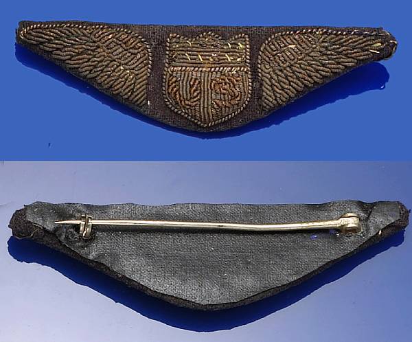 Appraisal: A World War pattern embroidered Pilot's wing belonging to Lt