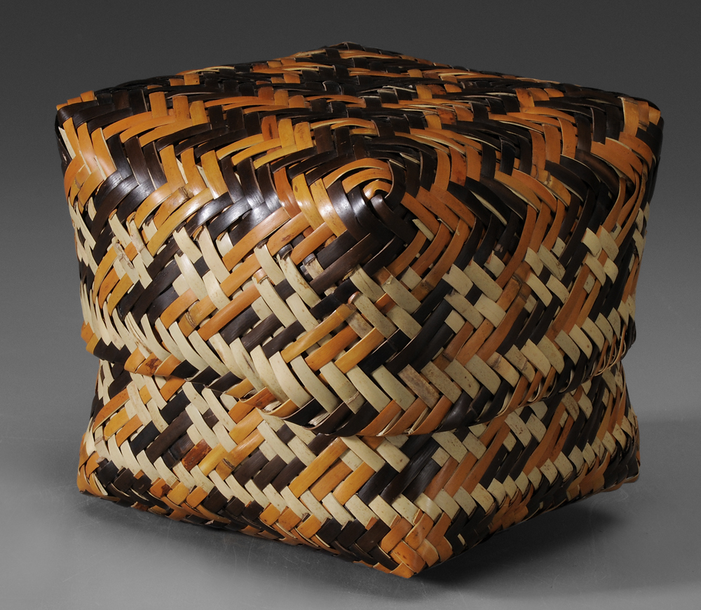 Appraisal: Rowena Bradley Cherokee Double-Woven Lidded River Cane Basket North Carolina