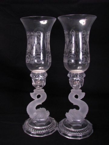 Appraisal: Pair of Fish Motif Hurricane Lamps with frosted fish on